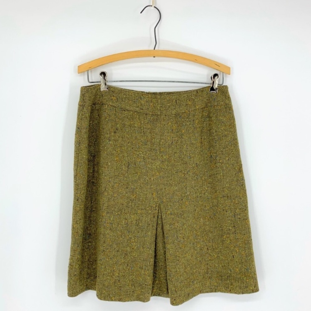 VINTAGE WOOL Jones New York Pleated Skirt Mini Midi Green Woven Pure Textured